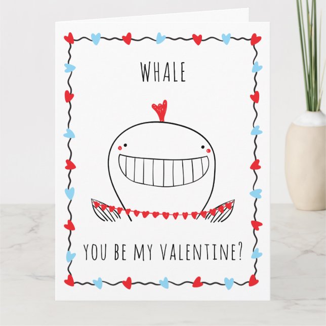 Whale You be My Valentine Funny Valentine's Day Card (Front)