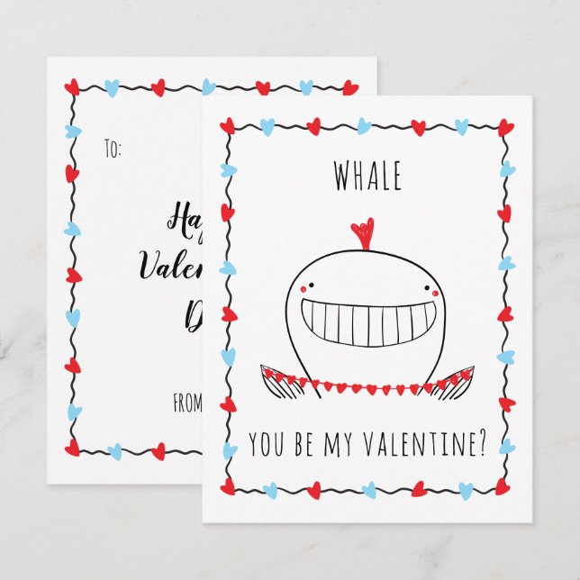 Whale You be My Valentine Funny Valentine's Day Card (Front/Back)