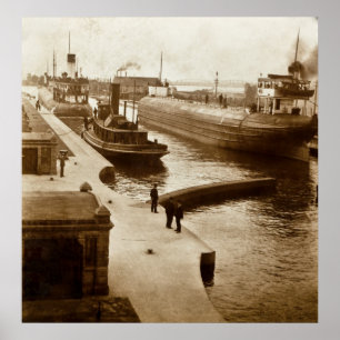 Whalebacks in the Soo Locks, Sault Ste. Marie, MI Poster