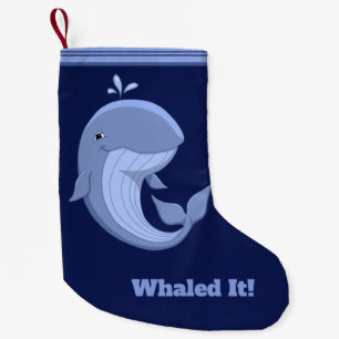 Whaled It Cute Happy Blue Whale Small Christmas Stocking