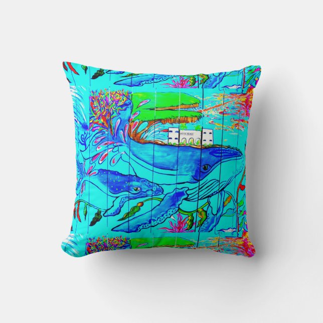 whales and dolphins blue pillow (Front)