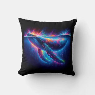 whales and night with neon colors amazing throw pillow