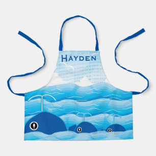 Whales and Waves Ocean Blue Personalised Apron