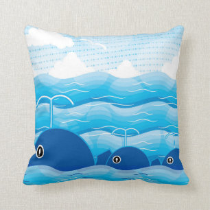 Whales and Waves Ocean Blue Throw Pillow