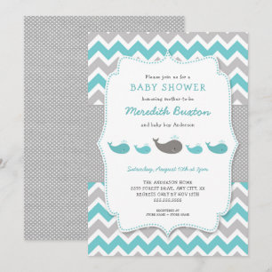 Whales baby shower invitation, neutral gender invitation