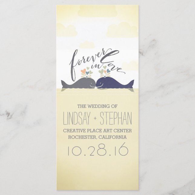 whales couple romantic nautical wedding programs (Front)