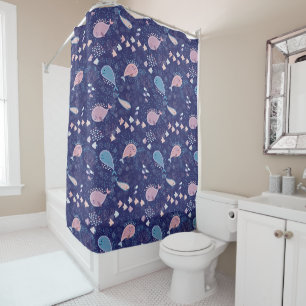 Whales fish coral blue ocean pattern