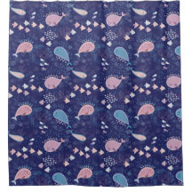Whales fish coral blue ocean pattern