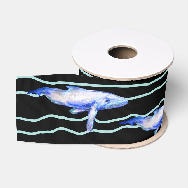 Whales  Happy fishes  Grosgrain Ribbon (Spool)