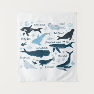 Whales & Marine Life Ocean Graphic Design Tapestry