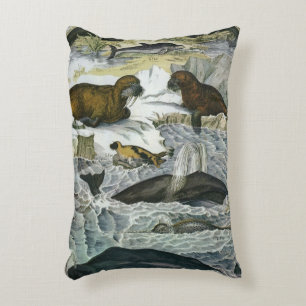 Whales, Seals and Walruses, Vintage Marine Animals Accent Pillow