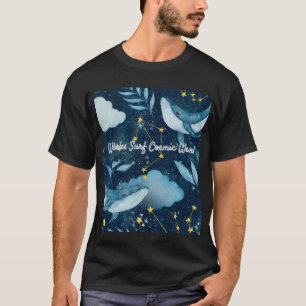 Whales Surf Cosmic Waves Blue Constellation Design T-Shirt