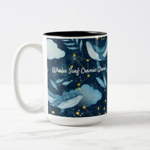 Whales Surf Cosmic Waves Blue Constellation Design Two-Tone Coffee Mug