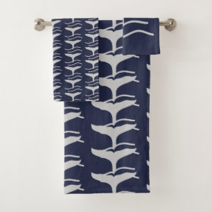 Whales Tail Pattern Navy and Grey Bath Towel Set