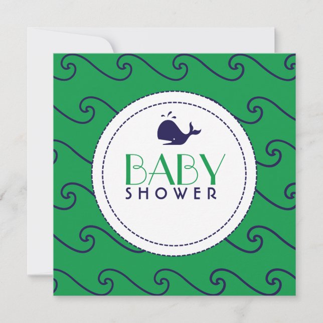 Whales Tale & Wavy Navy & Green Invitation (Front)