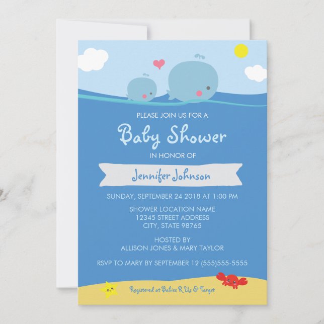 Whales Under the Sea Baby Shower / Sprinkle Invite (Front)