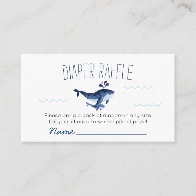 Whales Under the Sea Diaper Raffle Baby Shower Enclosure Card (Front)