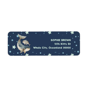 Whales with Star Pattern Navy Blue Return Address