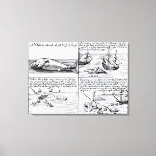 Whaling at Spitzbergen in 1611 (engraving) (b/w ph Canvas Print