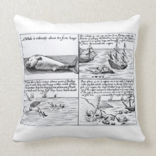 Whaling at Spitzbergen in 1611 (engraving) (b/w ph Throw Pillow