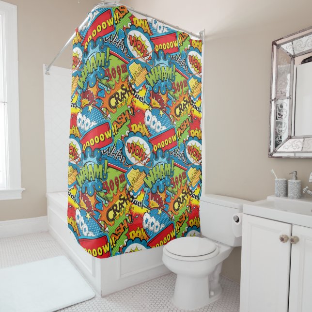 Wham Boom Crash! Shower Curtain (In Situ)