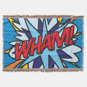 WHAM Fun Retro Comic Book Pop Art Throw Blanket