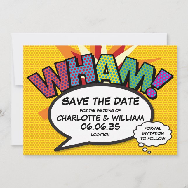 WHAM Save the Date Fun Retro Comic Book Pop Art Invitation (Front)