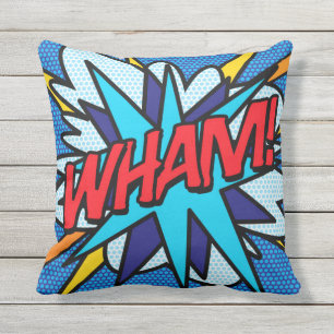 WHAM ZAP Fun Retro Comic Book Pop Art Throw Pillow