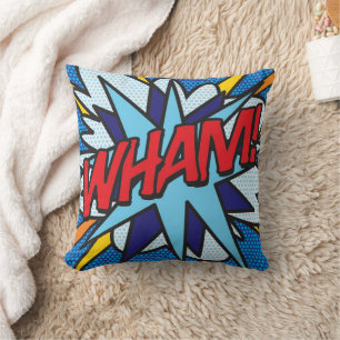 WHAM ZAP Fun Retro Comic Book Pop Art Throw Pillow