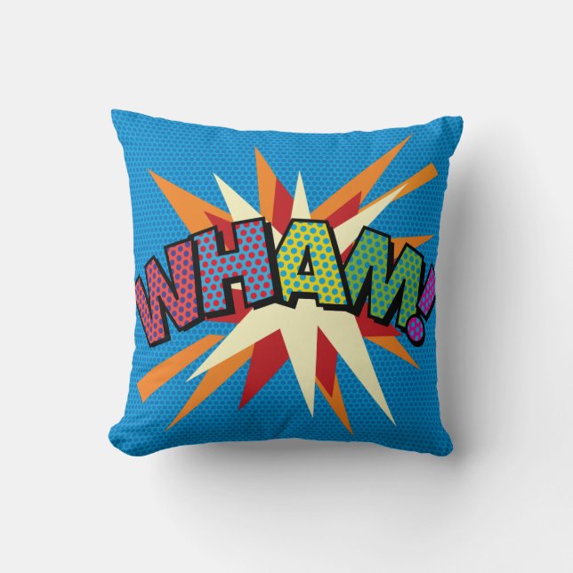 WHAM ZAP Funny Modern Cool Comic Book Pop Art Throw Pillow (Front)