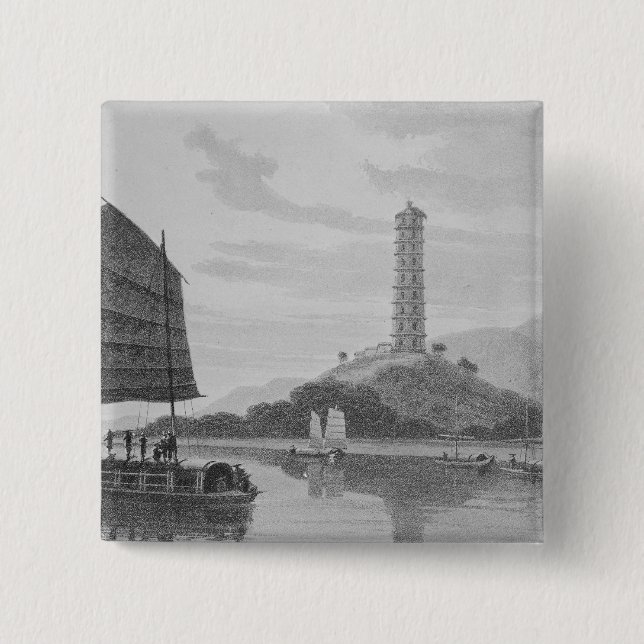 Whampoa Pagoda, 1810 2 Inch Square Button (Front)