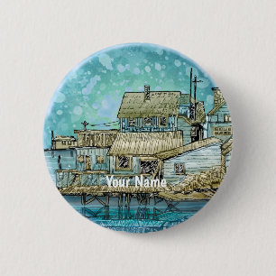 Wharf Scene  2 Inch Round Button