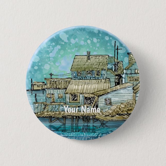 Wharf Scene  2 Inch Round Button (Front)