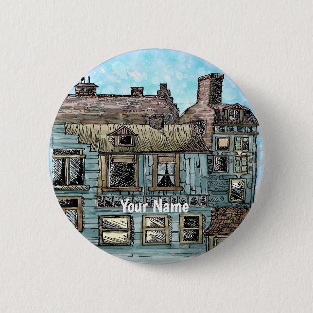 Wharf Scene 2 Inch Round Button (Front)