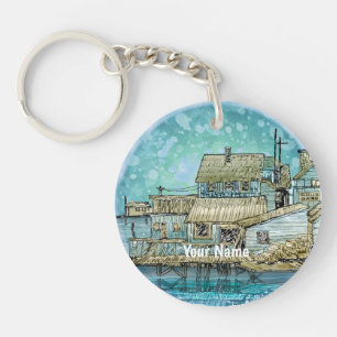 Wharf Scene Keychain
