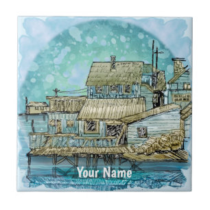 Wharf Scene  Tile