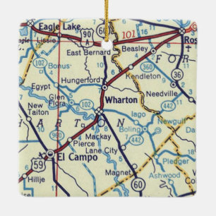 Wharton TX Vintage Map Ceramic Ornament