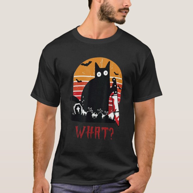 What a Black cat holding a knife Cat Tee (Front)