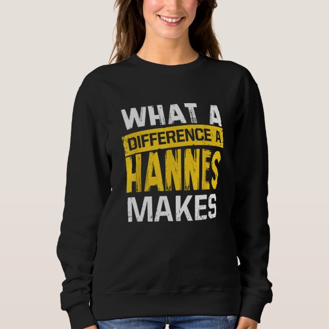 What A Difference A Hannes Makes Funny Name Hannes Sweatshirt (Front)