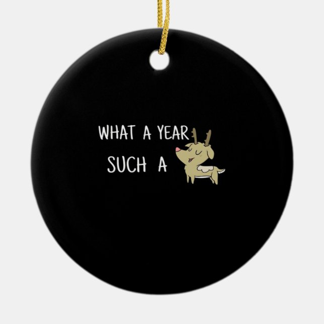 What A Fun Deer Moment Retro Style Ceramic Ornament (Front)