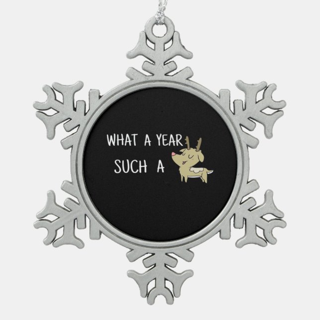 What A Fun Deer Moment Retro Style  Snowflake Pewter Christmas Ornament (Front)