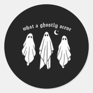What A Ghostly Scene Retro Fall Halloween  Classic Round Sticker