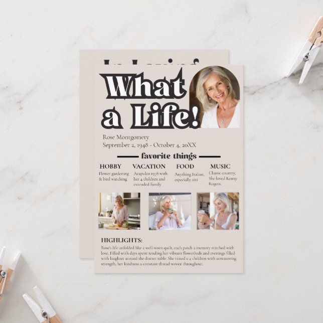 What a Life, In Memory Of, Story of a loved one Invitation (Front/Back In Situ)