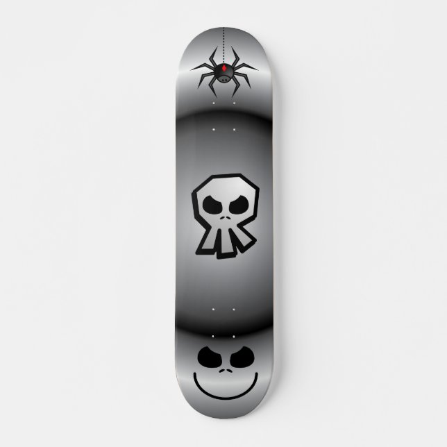 What A Nightmare! Goth Black Skull and Spiders Skateboard (Front)