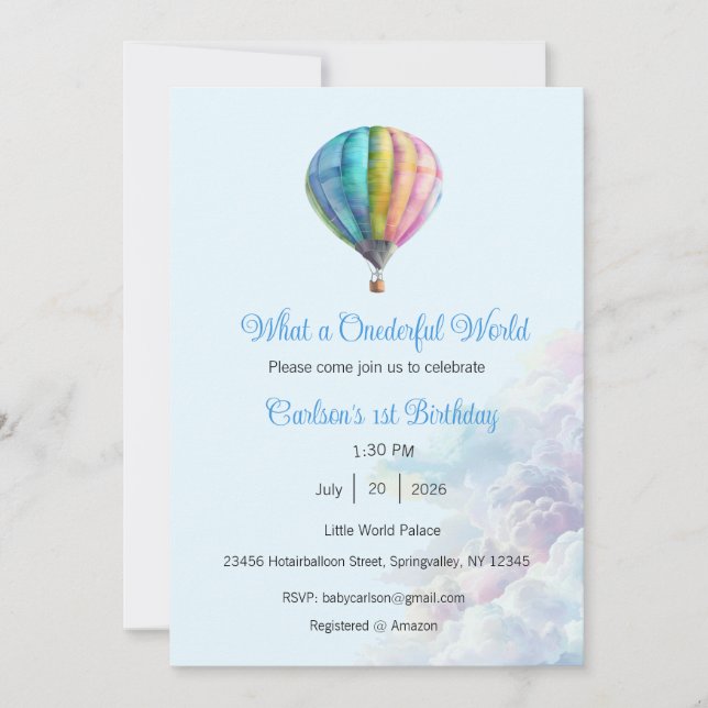 What a Onederful World Invitation, 1st Birthday Invitation (Front)