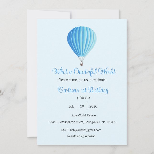 What a Onederful World Invitation, 1st Birthday Invitation (Front)