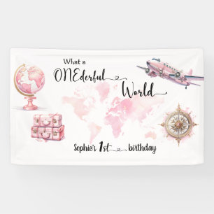 What a ONEderful World Pink 1st birthday Banner