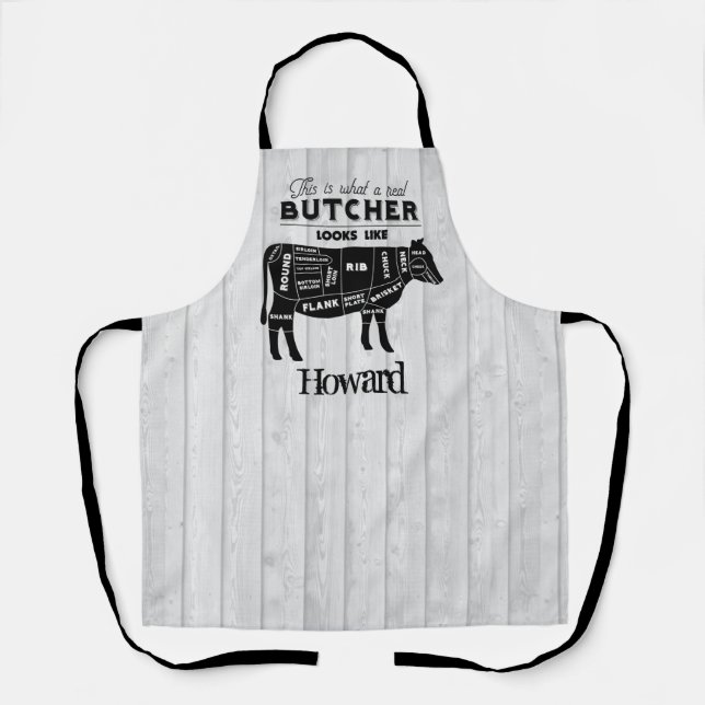 What a Real Butcher Looks Like Rustic Wood Effect Apron (Front)