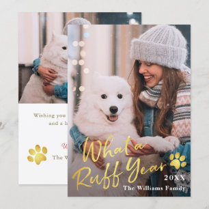 What a Ruff Year Pet Dog Puppy 2 Photo Greeting Holiday Card