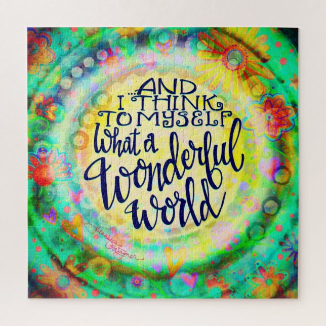 What a Wonderful World Pretty Floral Trendy Fun Jigsaw Puzzle (Vertical)